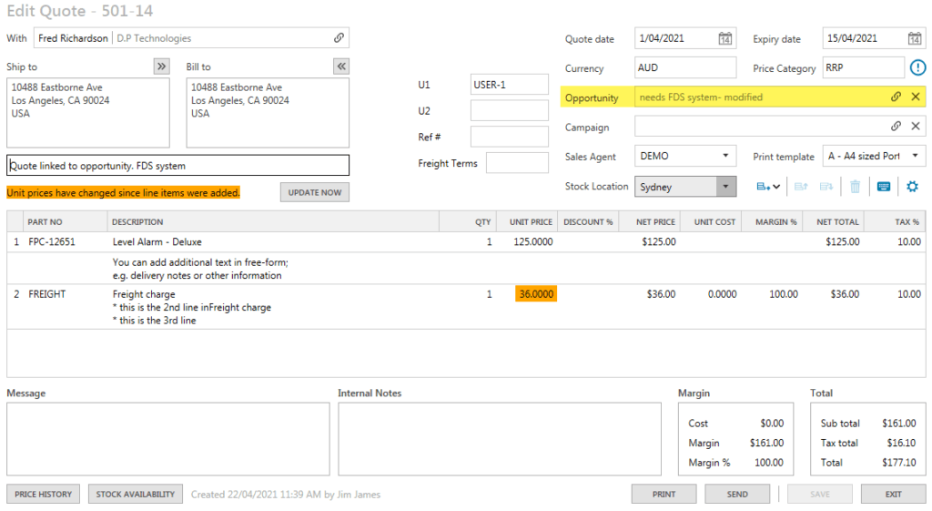 Quoting in Legrand CRM