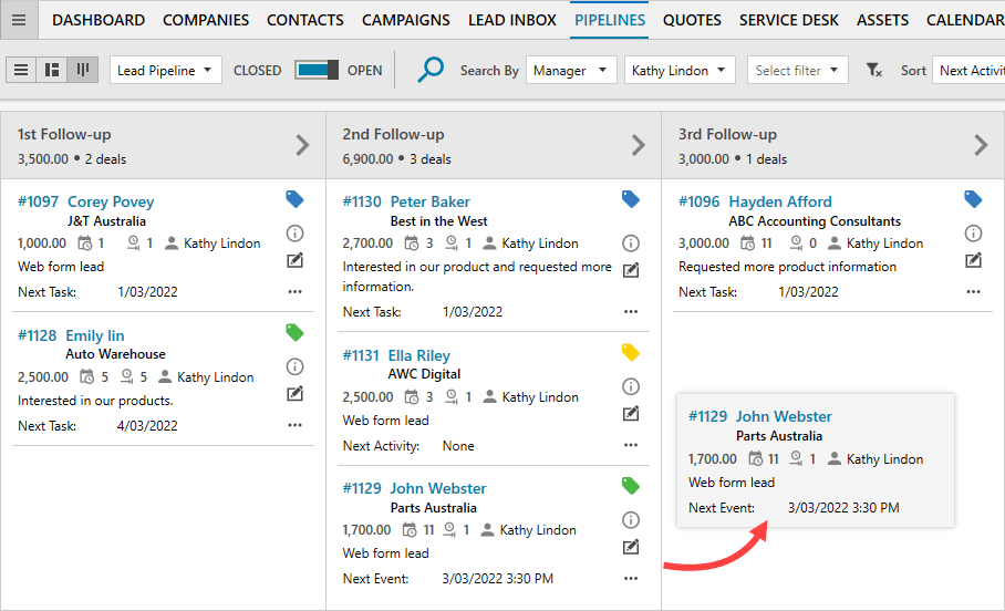 CRM lead pipeline