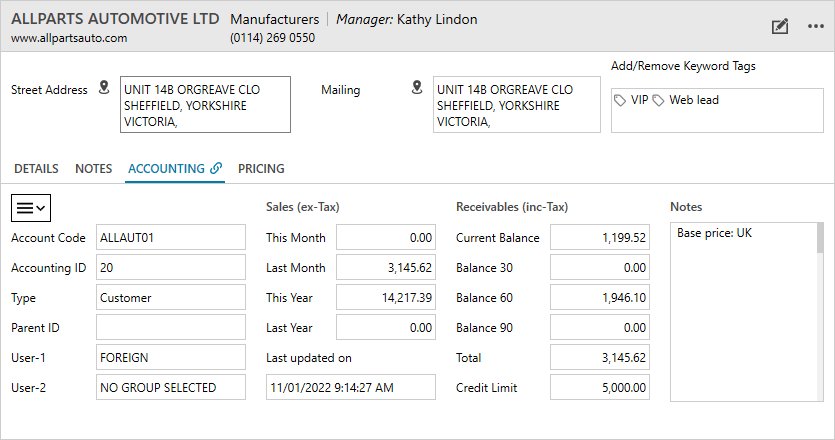 Customer accounting in CRM