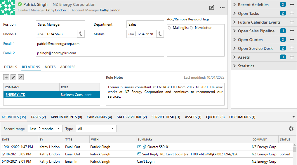 CRM Contact record