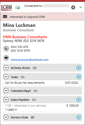LCRM outlook addin